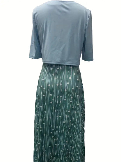 Kvinnors Tvådelad Klänning med Crop Top och Blommönster 3