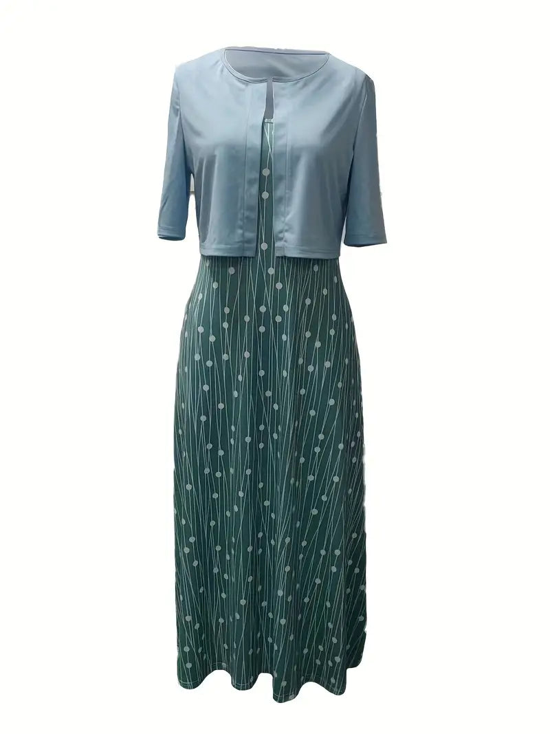 Kvinnors Tvådelad Klänning med Crop Top och Blommönster 4
