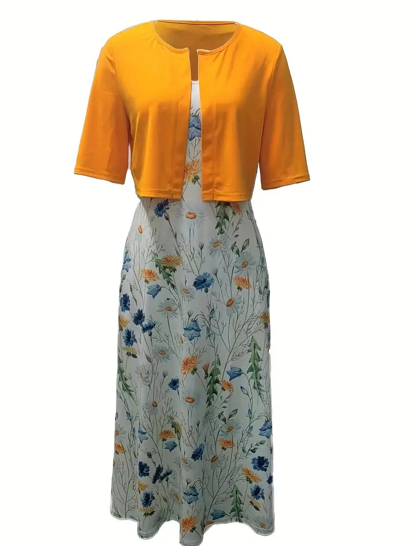 Kvinnors Tvådelad Klänning med Crop Top och Blommönster 6