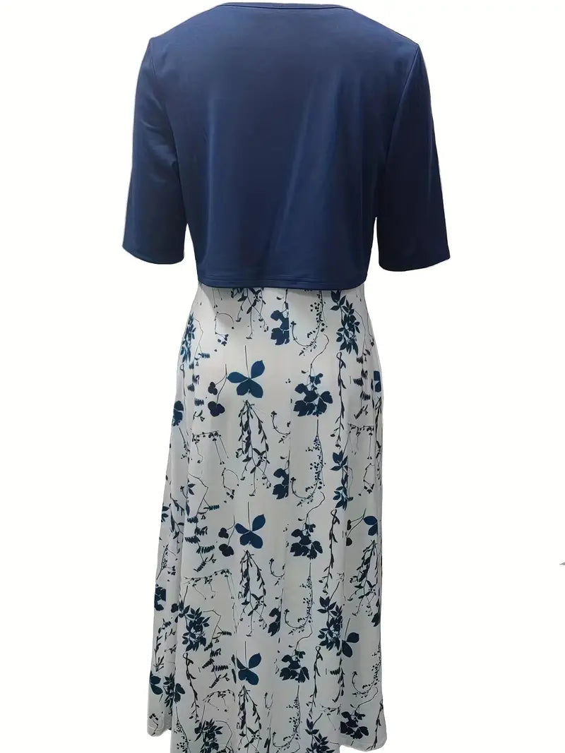 Kvinnors Tvådelad Klänning med Crop Top och Blommönster 7