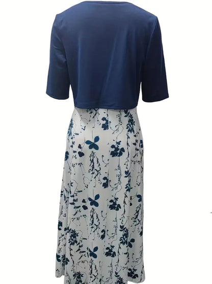 Kvinnors Tvådelad Klänning med Crop Top och Blommönster 7
