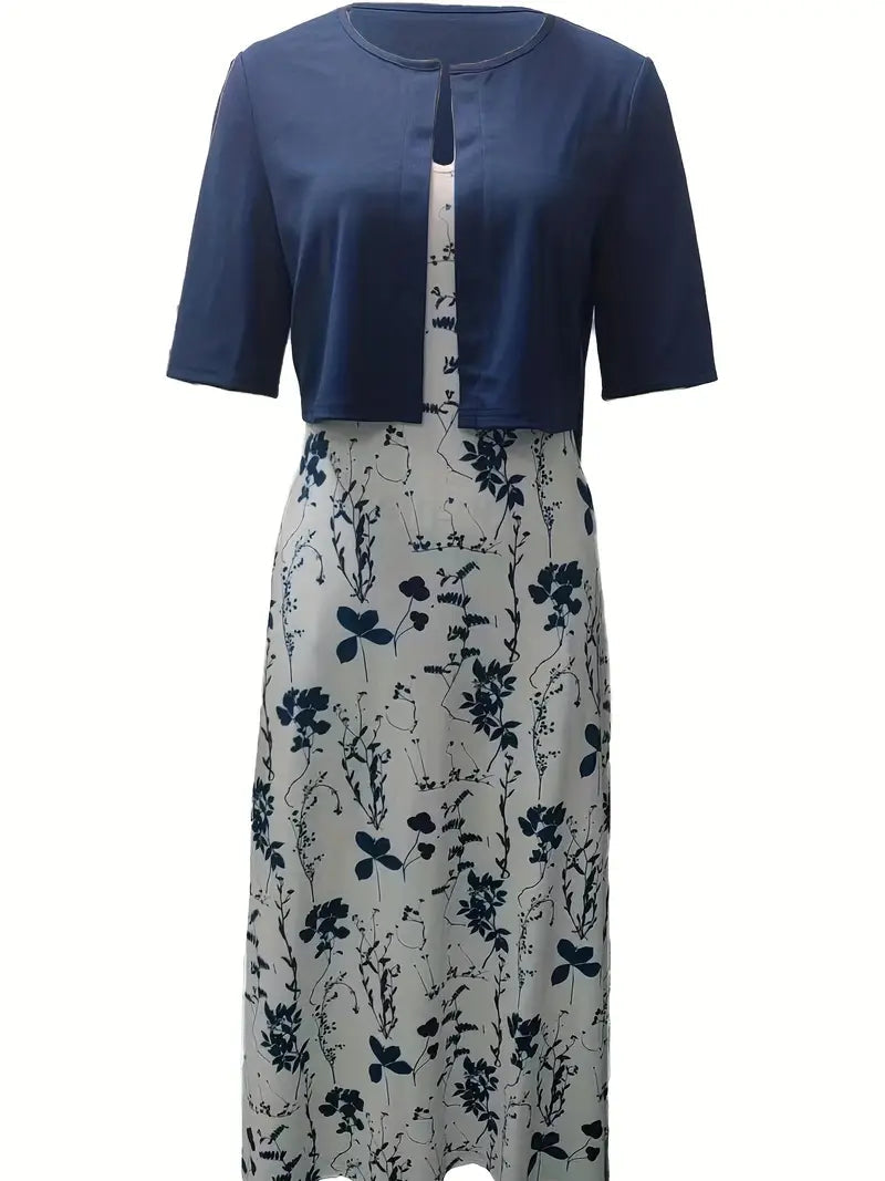 Kvinnors Tvådelad Klänning med Crop Top och Blommönster 8