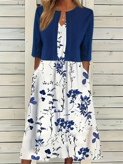 Kvinnors Tvådelad Klänning med Crop Top och Blommönster 9