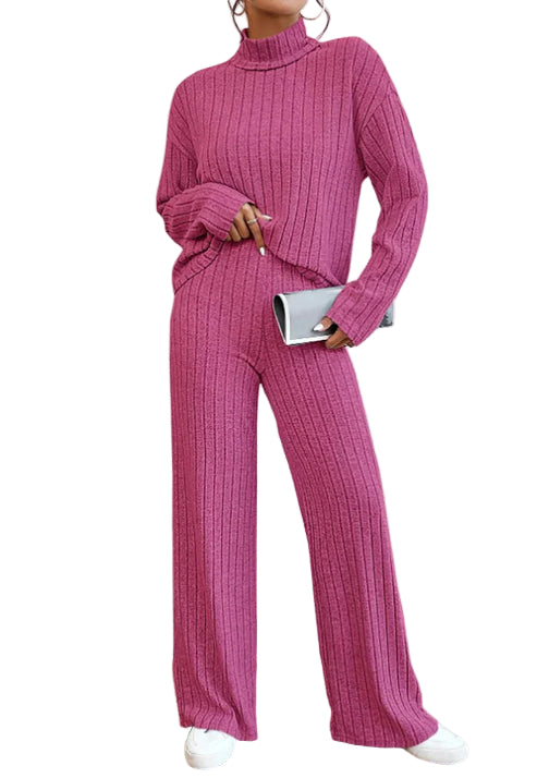 Kvinnors Tvådelat Set Rollkragenpullover och Byxor Trendig Design 0