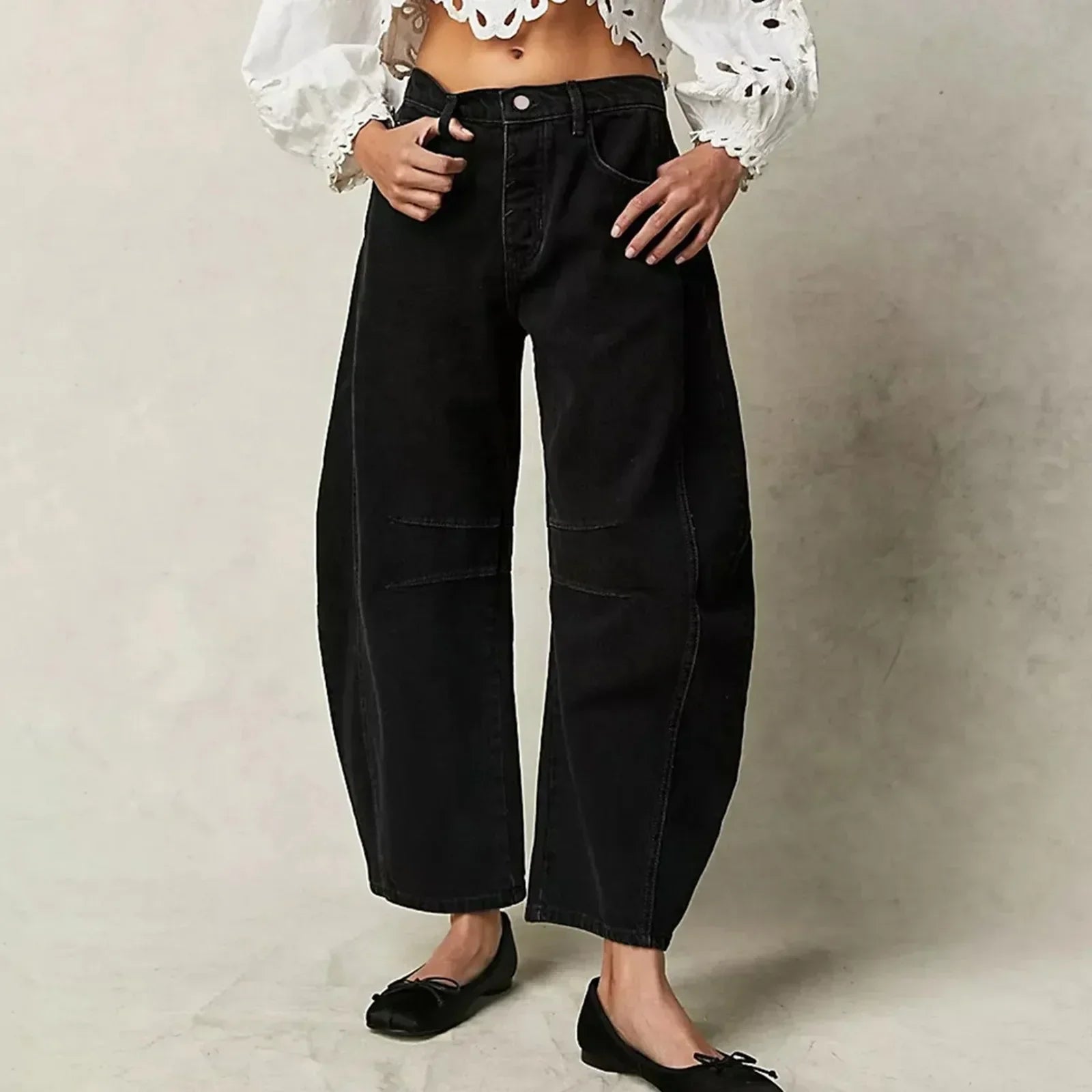 Kvinnors Utsvängda Jeans Låg Midja 4