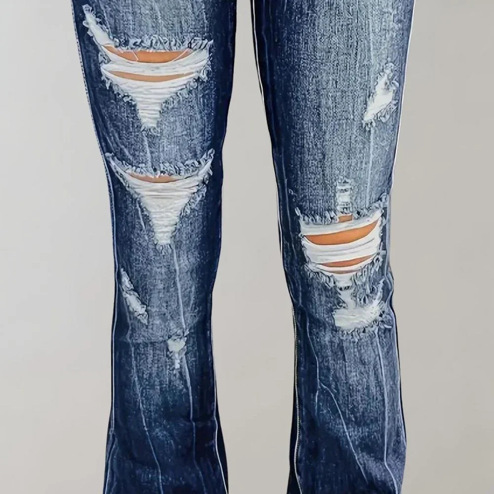 Kvinnors Utsvängda Jeans Med Rippade Detaljer 3