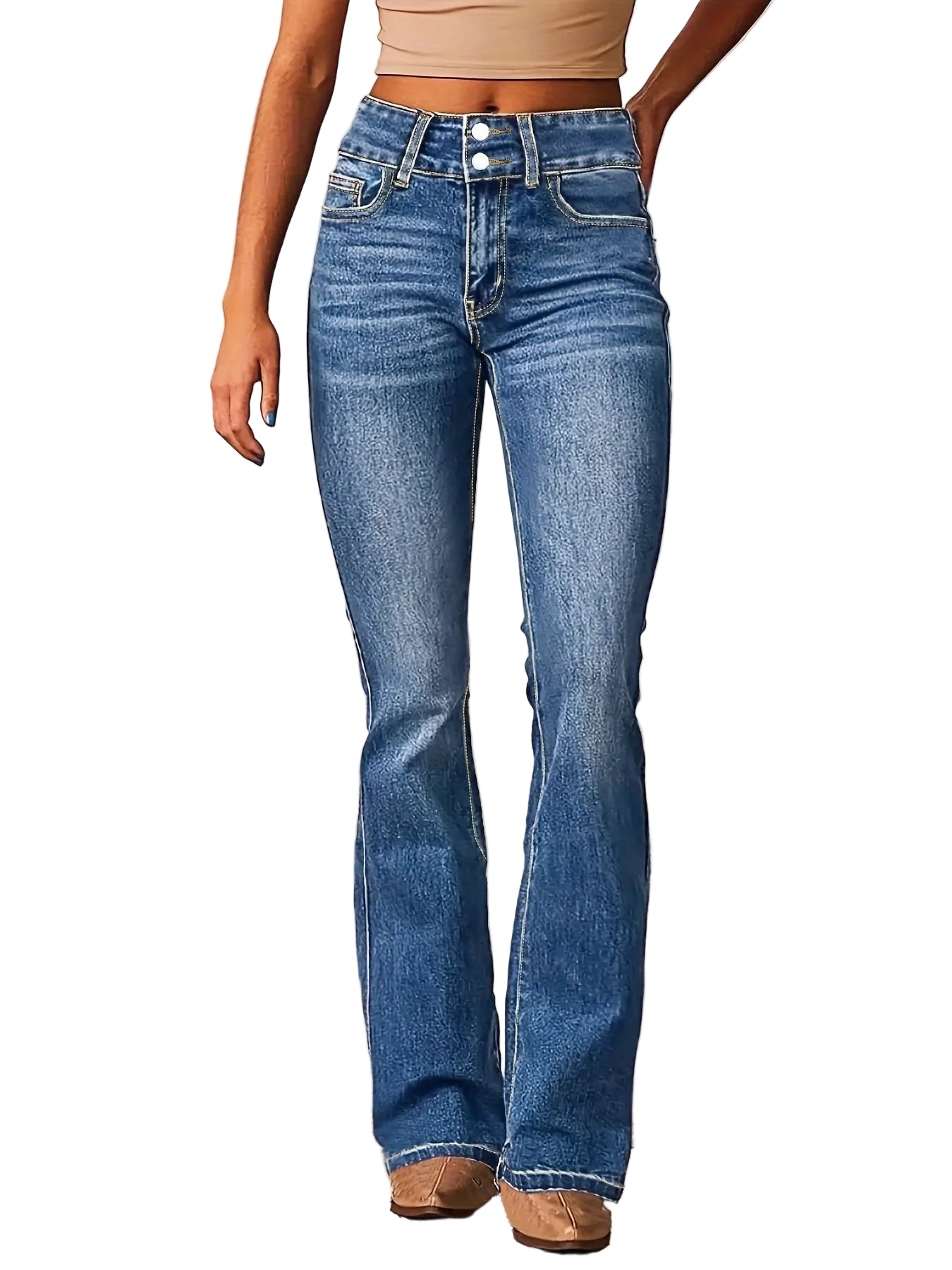 Kvinnors Utsvängda Jeans med Hög Midja 0