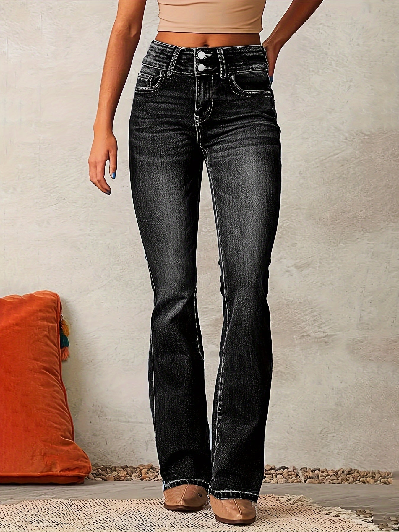 Kvinnors Utsvängda Jeans med Hög Midja 2