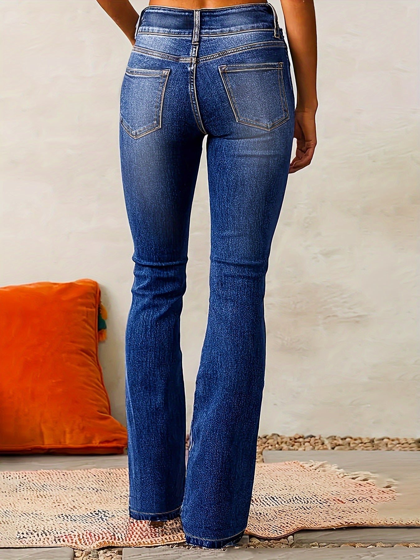 Kvinnors Utsvängda Jeans med Hög Midja 4