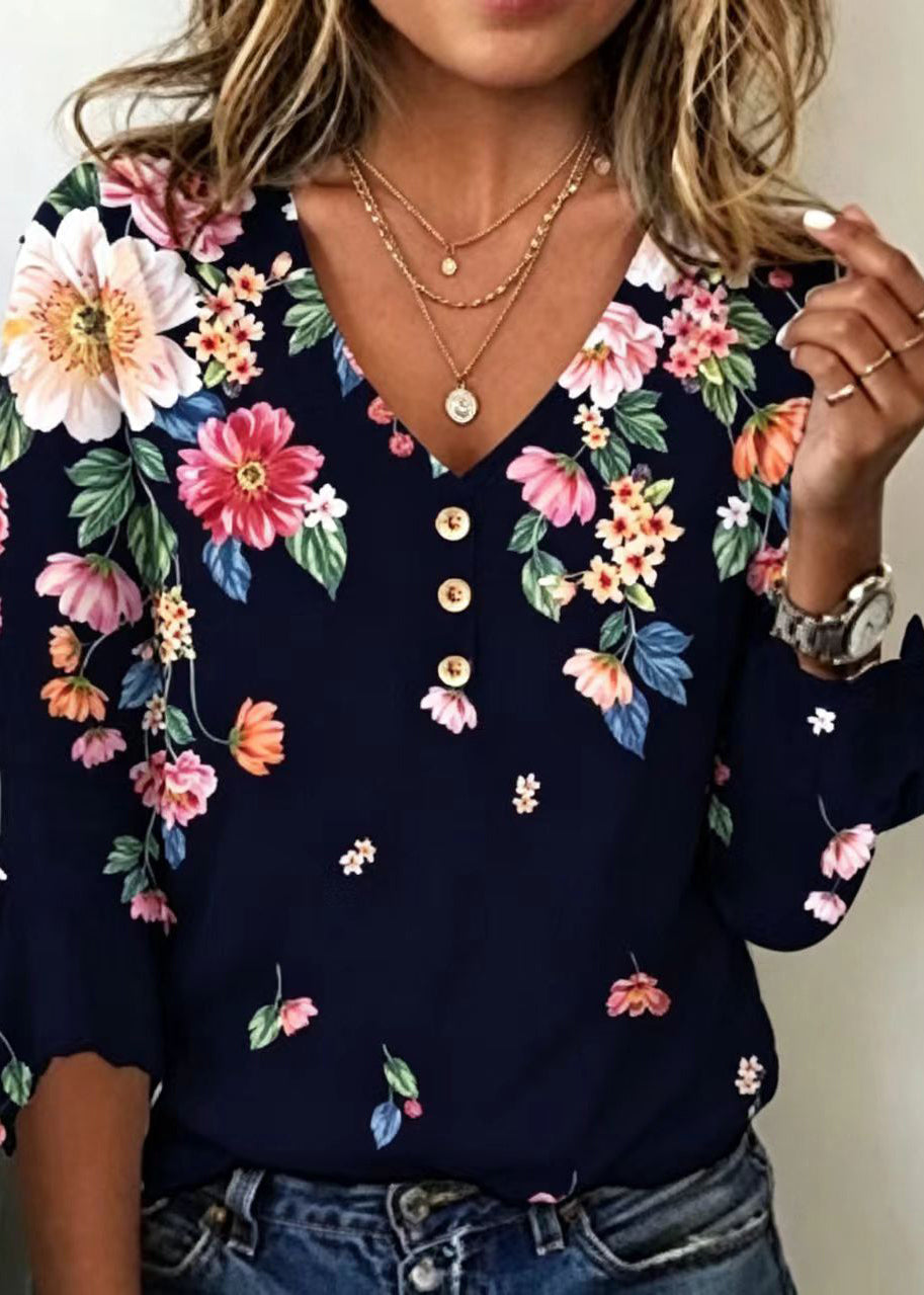 Kvinnors V-ringad Blus Bohemisk Stil 1