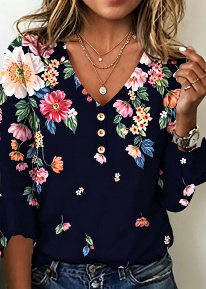 Kvinnors V-ringad Blus Bohemisk Stil 1