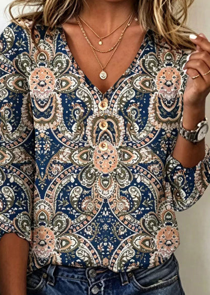 Kvinnors V-ringad Blus Bohemisk Stil 2