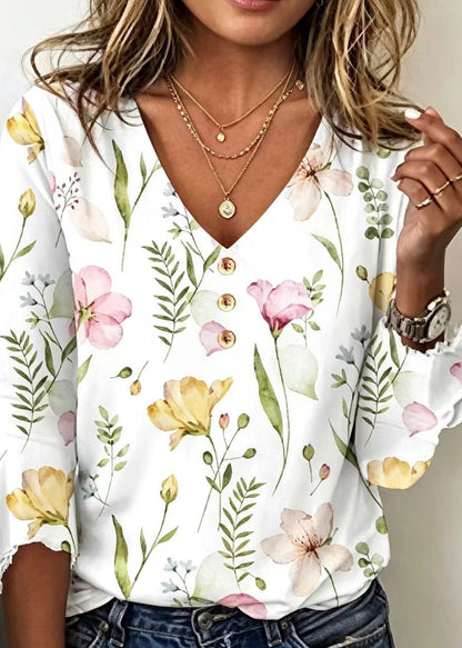 Kvinnors V-ringad Blus Bohemisk Stil 3