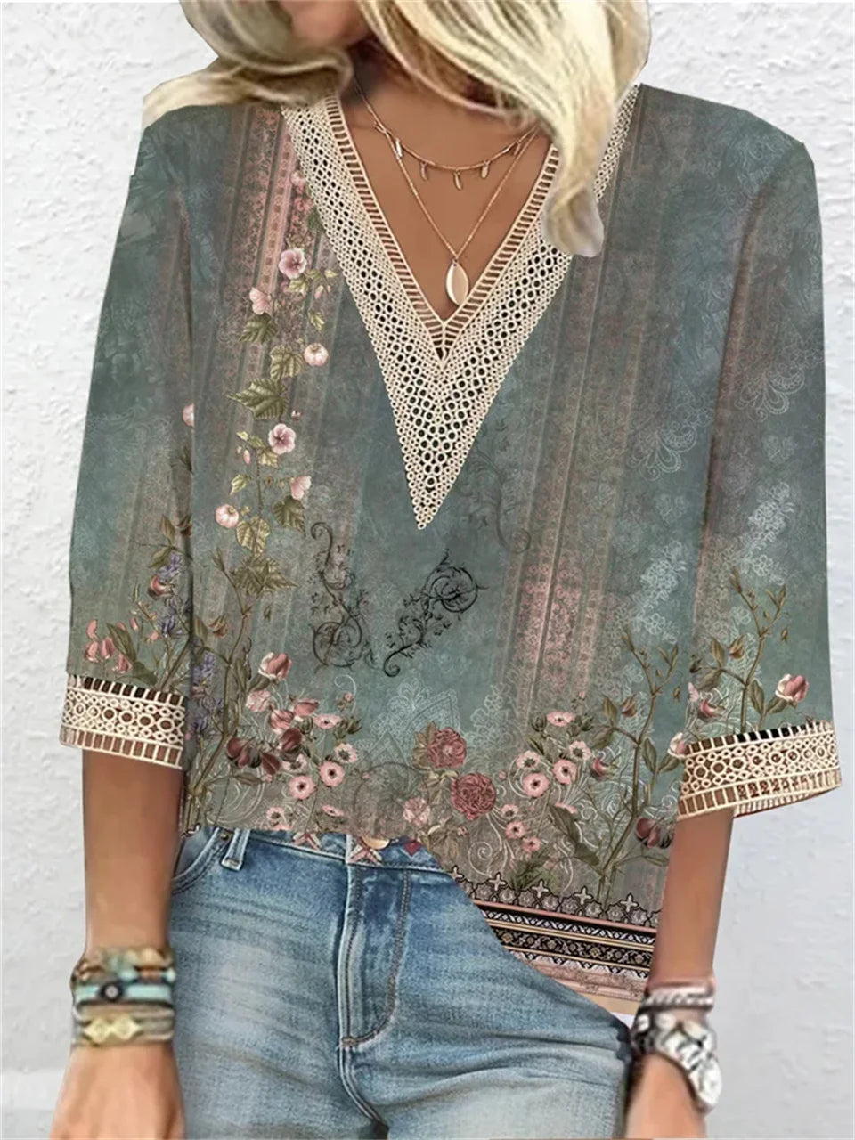 Kvinnors V-ringad Blus Casual 3