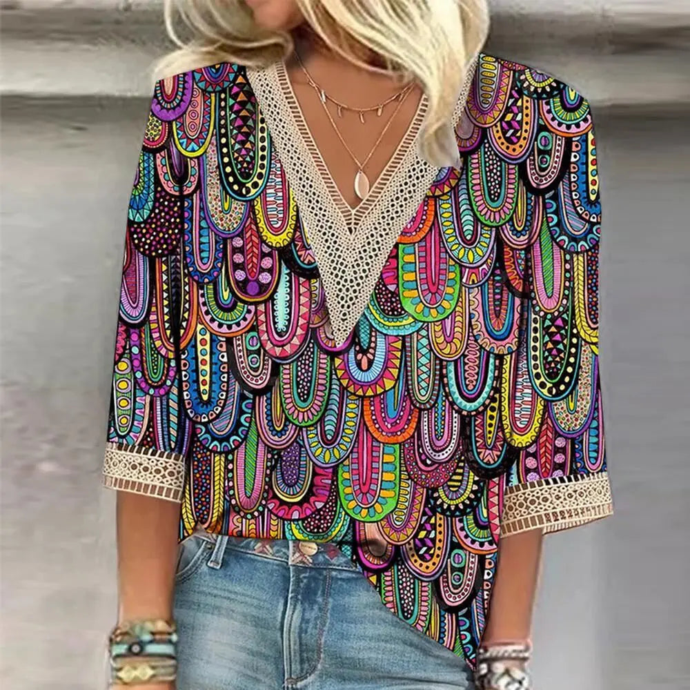 Kvinnors V-ringad Blus Casual 4