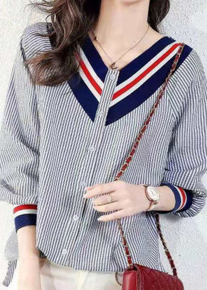 Kvinnors V-ringad Blus Randig 3