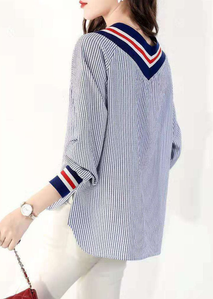 Kvinnors V-ringad Blus Randig 4