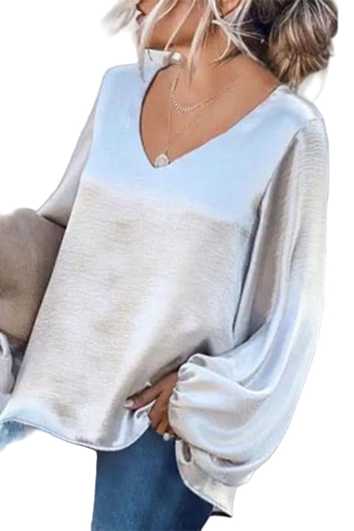 Kvinnors V-ringad Blus med Lanternärm Trendig 0
