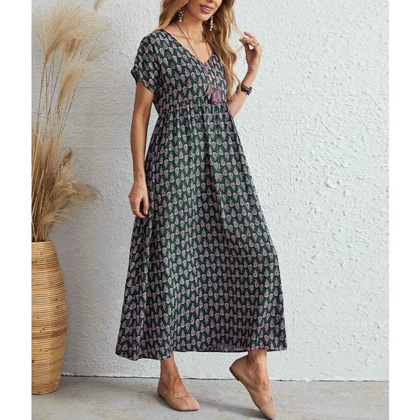 Kvinnors V-ringad Klänning Vintage Stil 3