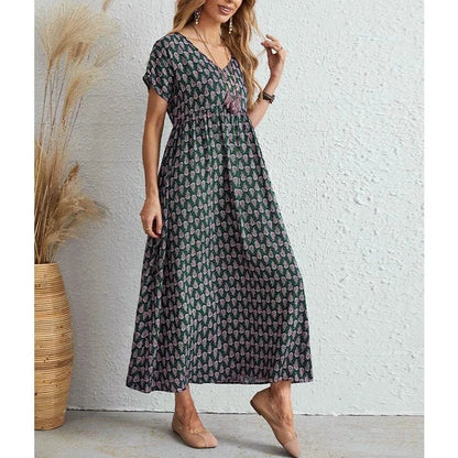 Kvinnors V-ringad Klänning Vintage Stil 3
