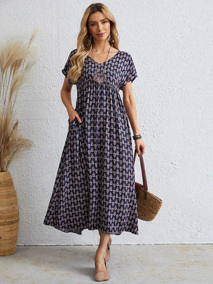 Kvinnors V-ringad Klänning Vintage Stil 4
