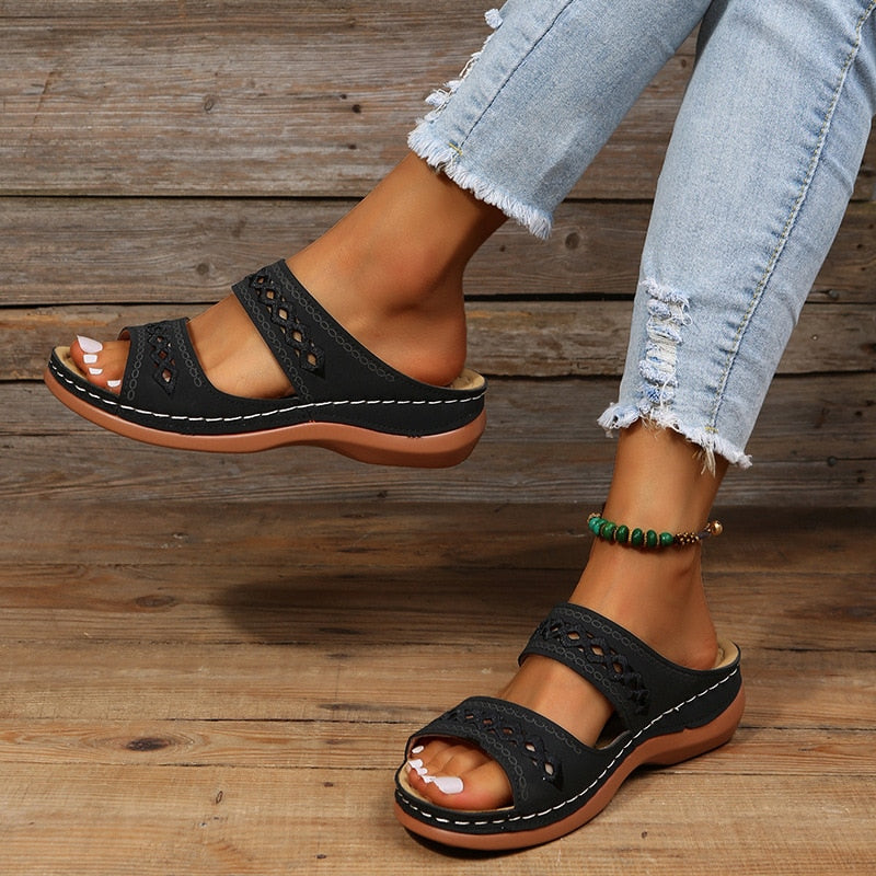 Kvinnors Vadderade Sandaler Retro Stil 4