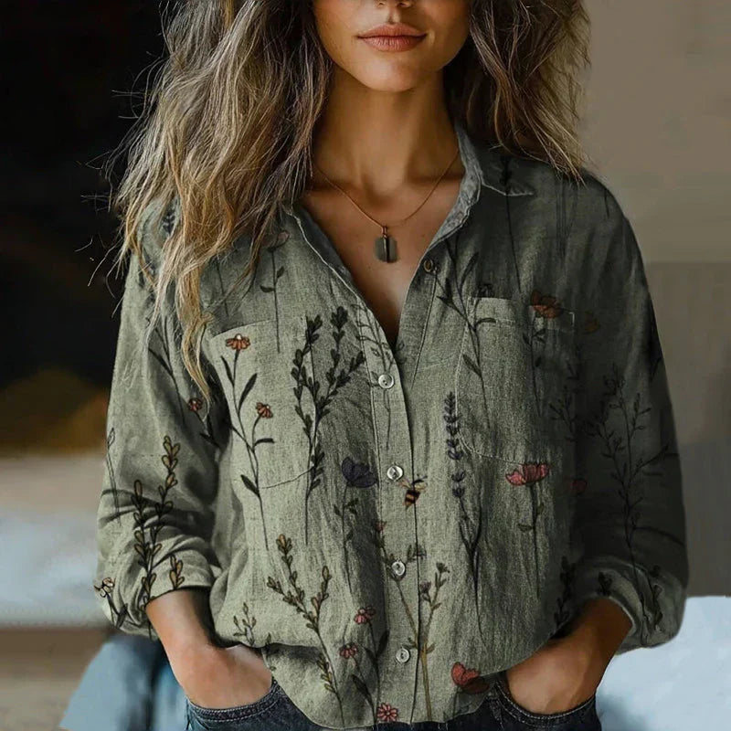 Kvinnors Vintage Blus med Böhmiskt Mönster 1