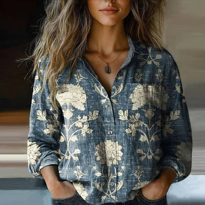 Kvinnors Vintage Blus med Böhmiskt Mönster 2