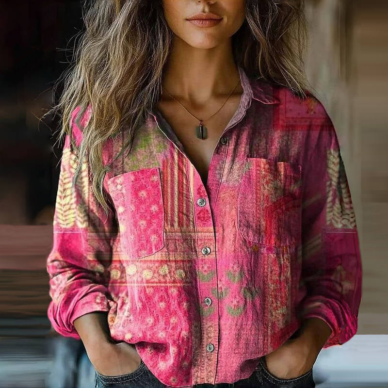 Kvinnors Vintage Blus med Böhmiskt Mönster 3