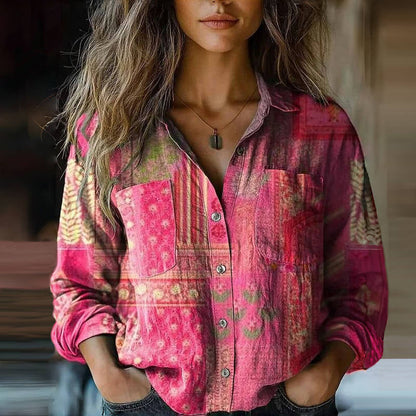 Kvinnors Vintage Blus med Böhmiskt Mönster 3