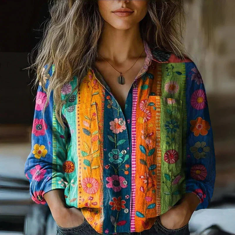Kvinnors Vintage Blus med Böhmiskt Mönster 4