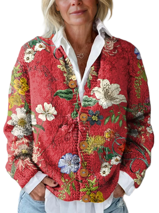 Kvinnors Vintage Cardigan Blommigt Tryck 0