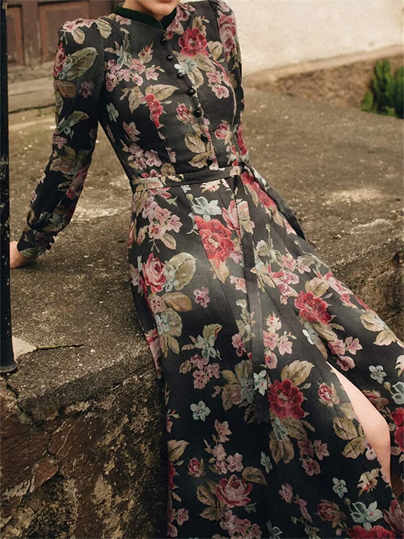 Kvinnors Vintage Dirndlklänning Blommönster med Schürze 1