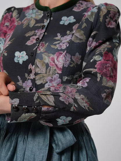 Kvinnors Vintage Dirndlklänning Blommönster med Schürze 3