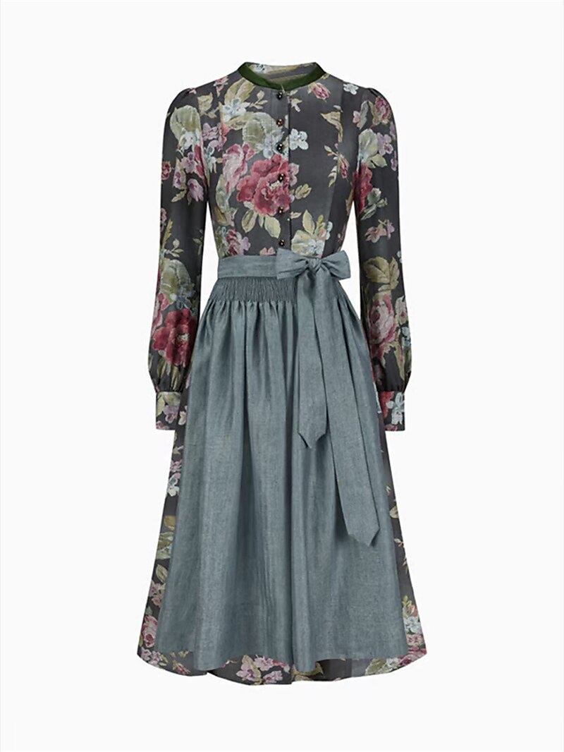 Kvinnors Vintage Dirndlklänning Blommönster med Schürze 4