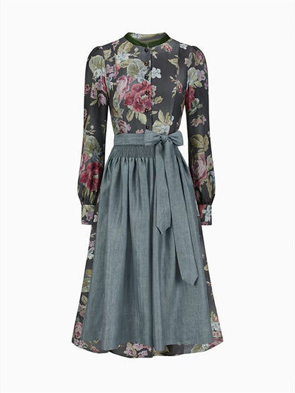 Kvinnors Vintage Dirndlklänning Blommönster med Schürze 4