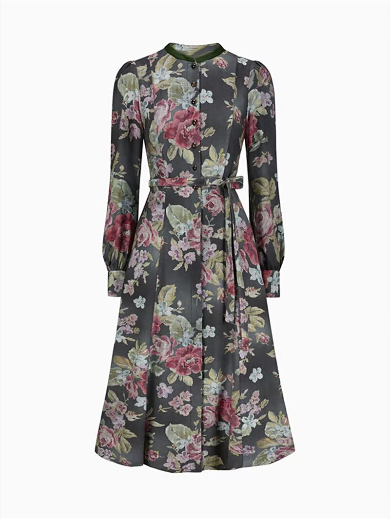 Kvinnors Vintage Dirndlklänning Blommönster med Schürze 5