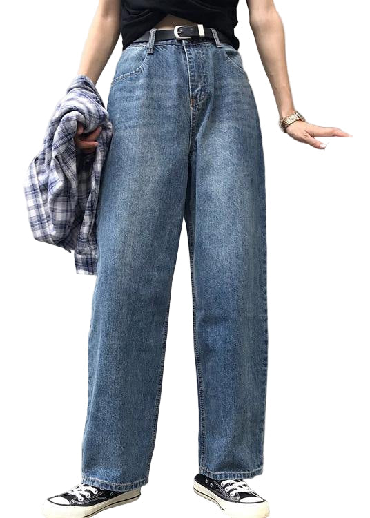 Kvinnors Vintage Jeansblå Byxor med Hög Midja 0