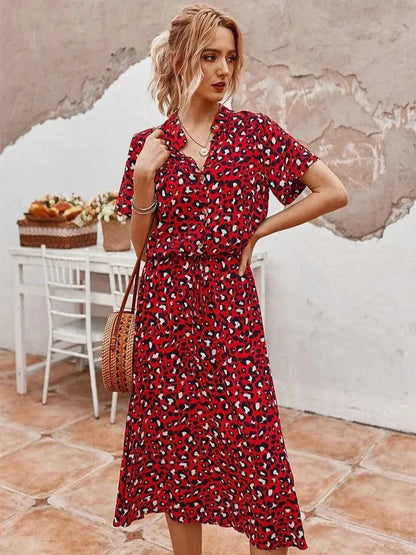 Kvinnors Vintage Klänning Medelärmar Leopardtryck Lätt Material 10