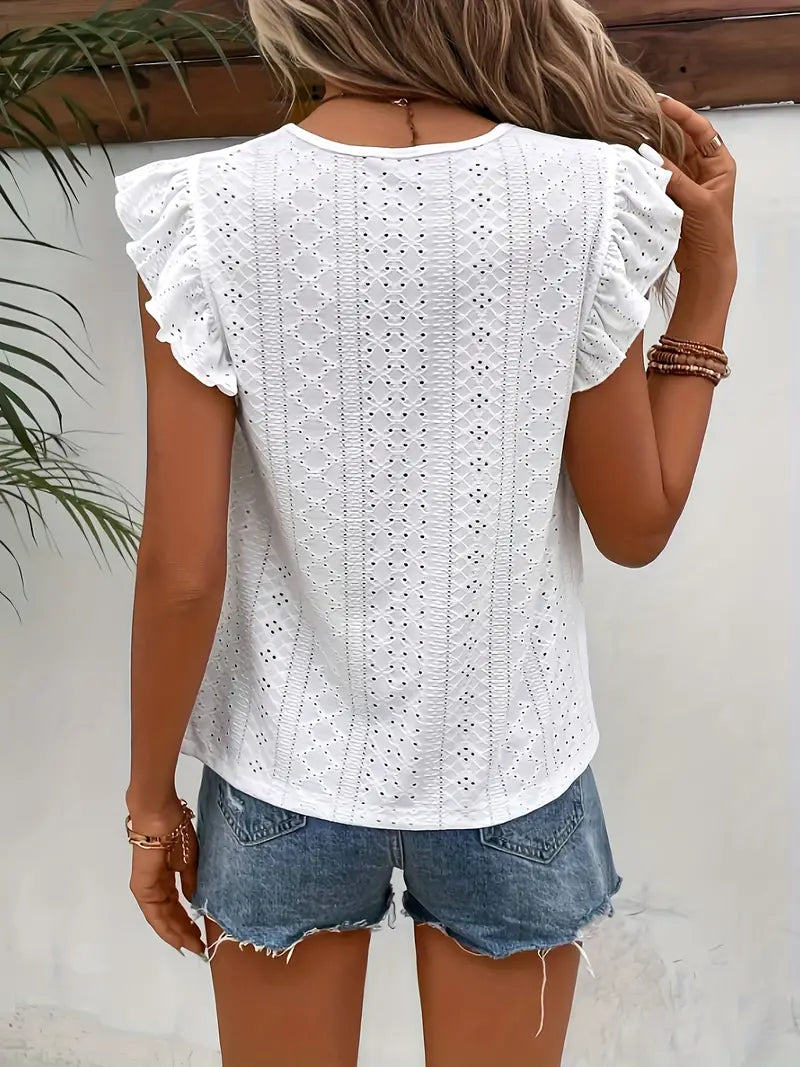 Kvinnors Vintage T-shirt med Rund Hals och Volangkant 1