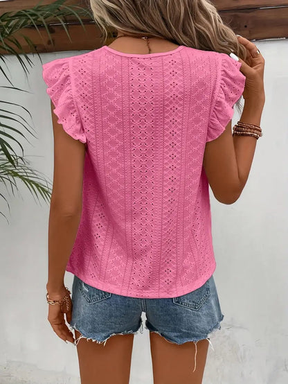 Kvinnors Vintage T-shirt med Rund Hals och Volangkant 6