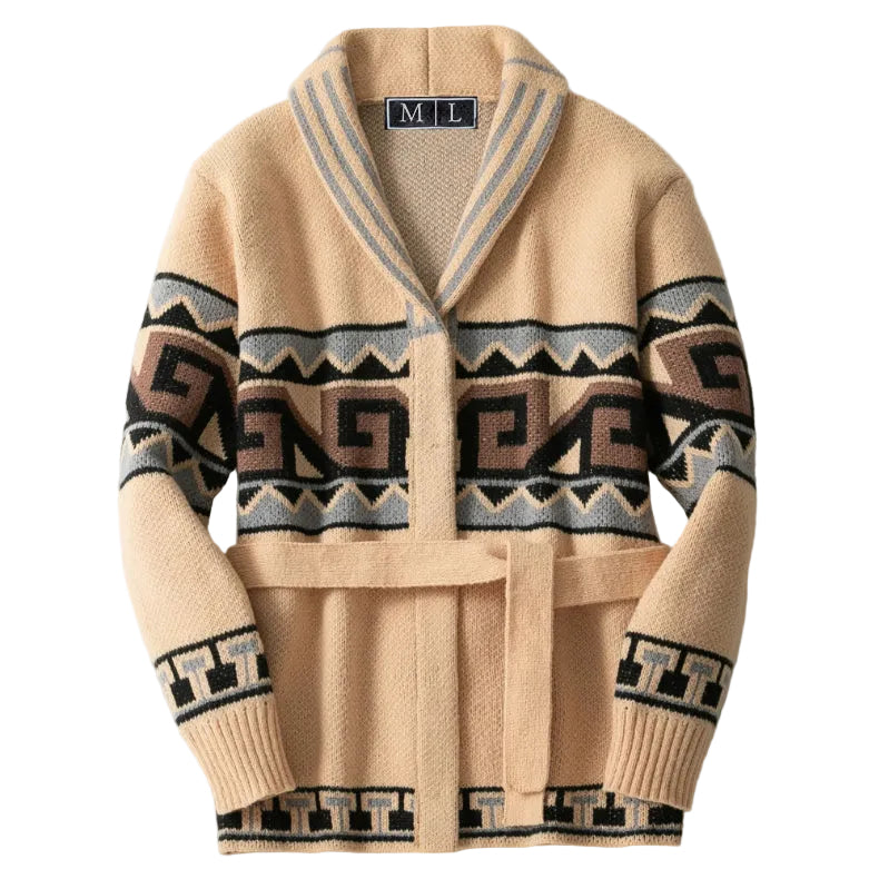 Kvinnors Vinter Cardigan Med Bälte Geometrisk Design 0