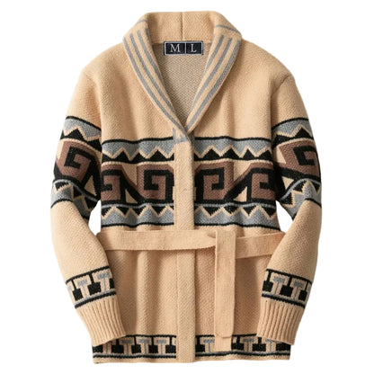 Kvinnors Vinter Cardigan Med Bälte Geometrisk Design 0