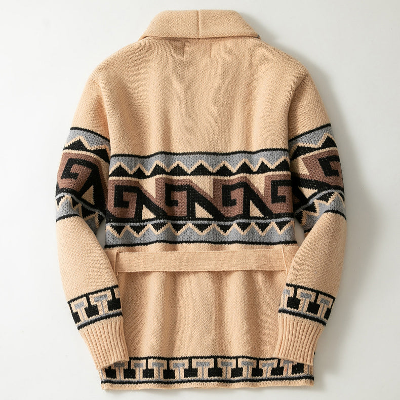 Kvinnors Vinter Cardigan Med Bälte Geometrisk Design 1