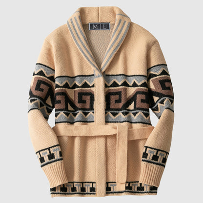 Kvinnors Vinter Cardigan Med Bälte Geometrisk Design 3