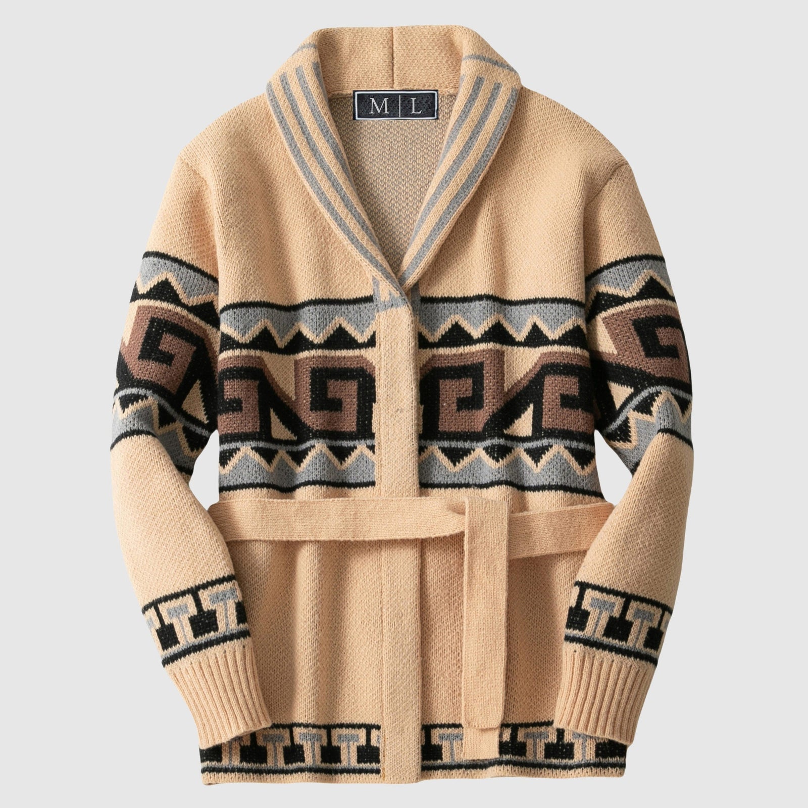 Kvinnors Vinter Cardigan Med Bälte Geometrisk Design 3