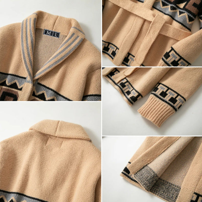 Kvinnors Vinter Cardigan Med Bälte Geometrisk Design 4