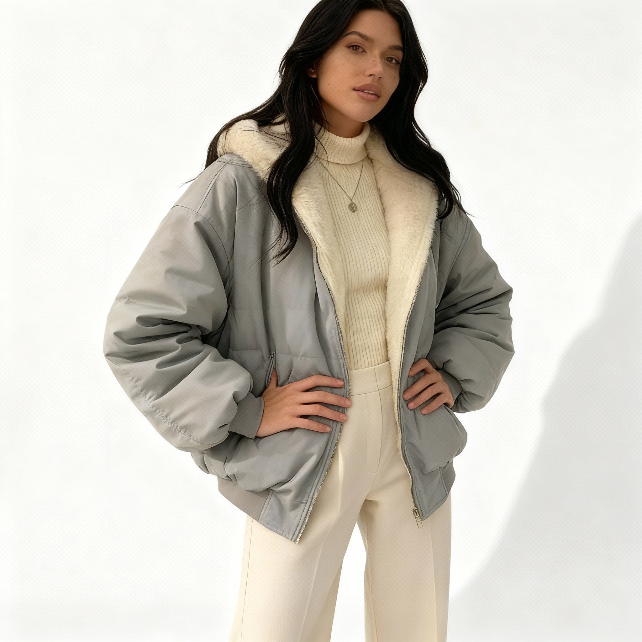 Kvinnors Vinterjacka Oversized Fleece 2