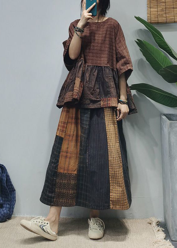 Kvinnorskjorta Patchwork Rutig Halvärm 4