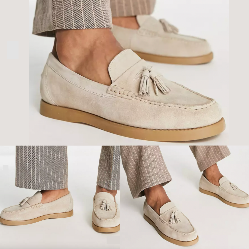 Herr Läderloafers Beige Elegant Stil Högkvalitativt Läder-3